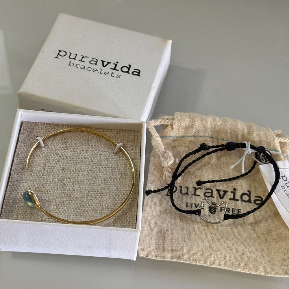 Pura Vida Bracelets , Gold cuff and Cat string bracelet